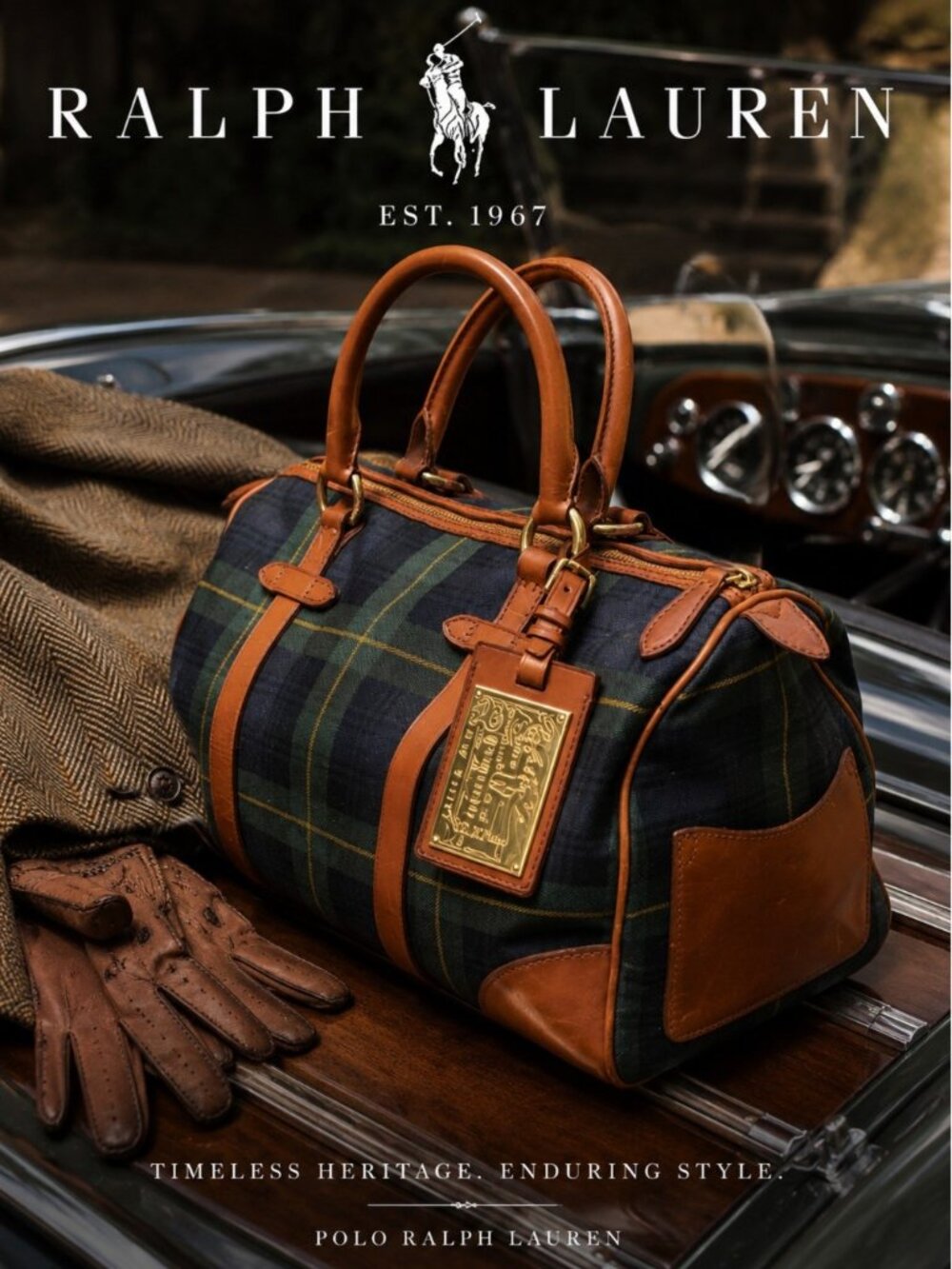 Vintage RALPH LAUREN Black Watch Tartan Tan Leather Trims Duffel Heritage Bag - Picture 9 of 9